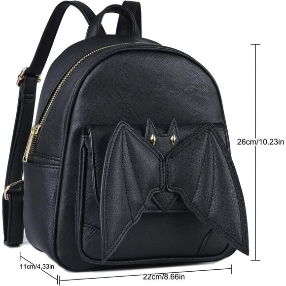 Women\'s Mini Bat Wing Gothic Backpack Leather Satchel Shoulder Bag Women Black